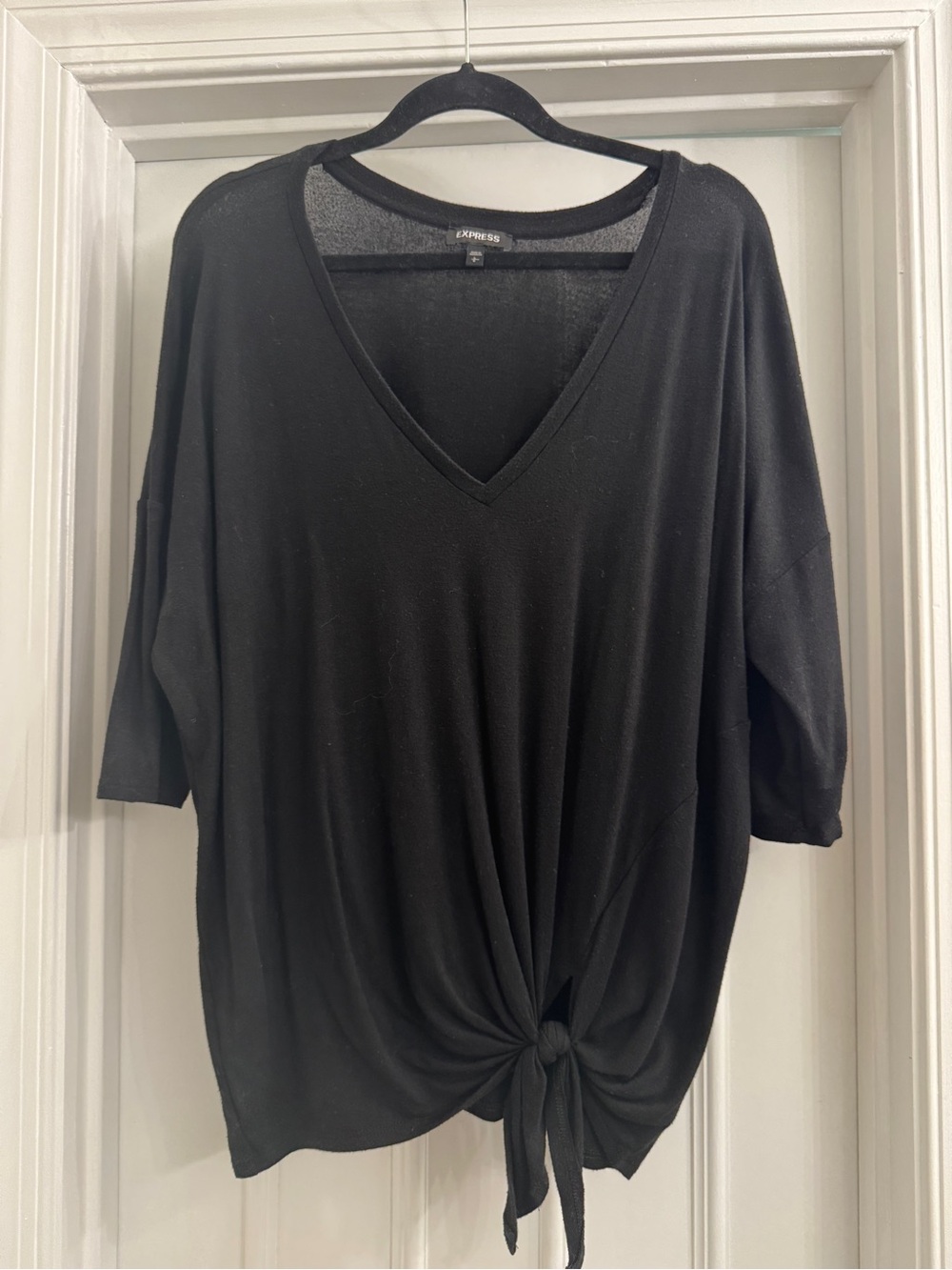 Express Black V-Neck Tie-Knot Tunic Top